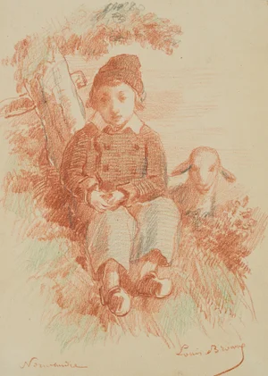 L. Browne, Boy with Lamb, Normandy, 1853, Chalk on Paper