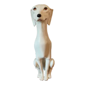 Vintage Porcelain Large White Whippet Greyhound Figurine, Italy