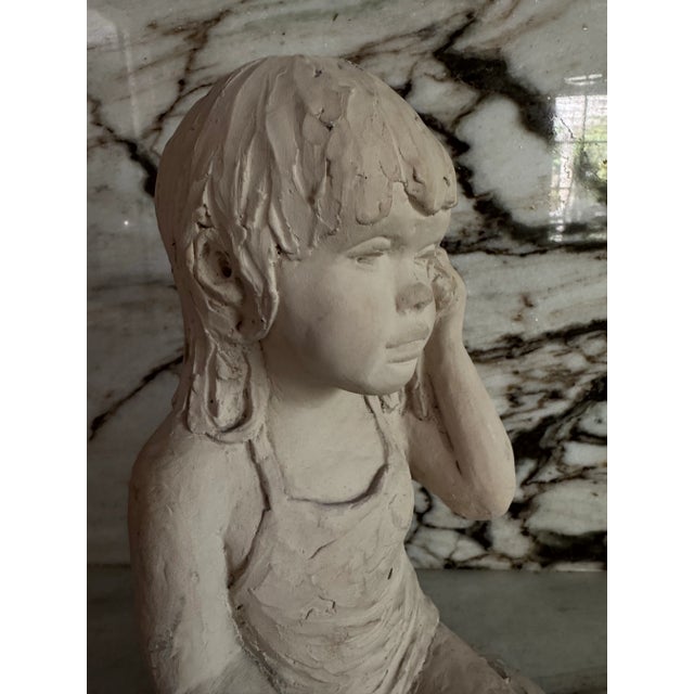 Beautiful and sweet vintage 1985 hand made plaster sculpture figurine of a girl with seashells in the beach by Dee...