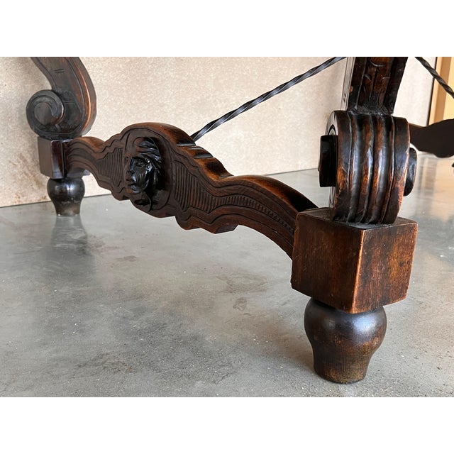 19th Spanish Carved Gargoyles Walnut Renaissance Library / Writing or Desk Table For Sale - Image 10 of 18