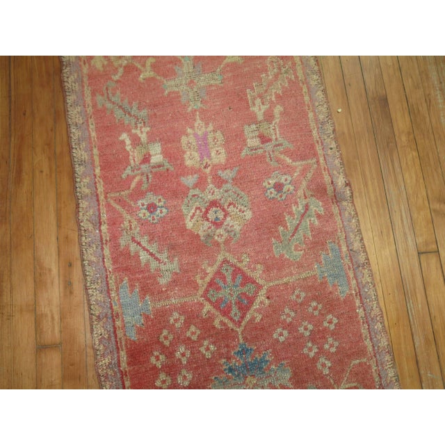 Pink Antique Turkish Oushak Runner - 2'5" x 11'5" For Sale - Image 4 of 9