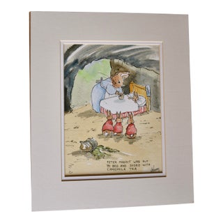 Late 20th Century Peter Rabbit Scene Original Watercolor by Anne Murray For Sale