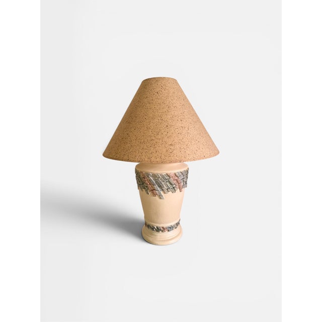 1980s Postmodern Southwest Style Textured Plaster Lamp Set - Floor & Table (Set of 2) For Sale - Image 9 of 11