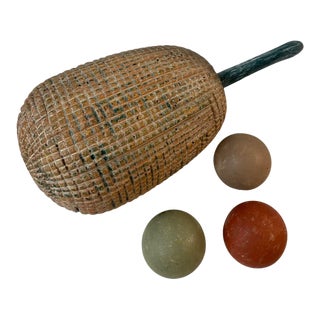 Vintage 1980s Wood Carved Jackfuit/Durian and Round Fruits - 4 Pieces For Sale