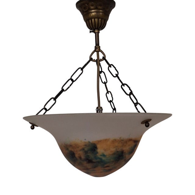 Vintage French Ceiling Lamp with Colored Crystal Glass Bowl on a Brass Mount, 1950s For Sale