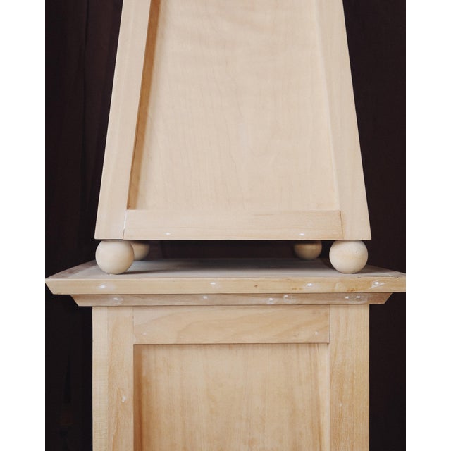 Early 21st Century Pair of 75 Inch Wooden Obelisks on Plinth Bases, Architectural Floor Sculptures For Sale - Image 5 of 8