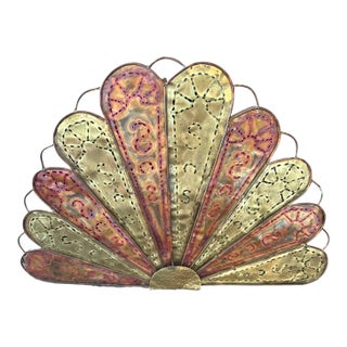 Sculptural Artisan Brutalist Copper Fireplace Screen Fan For Sale