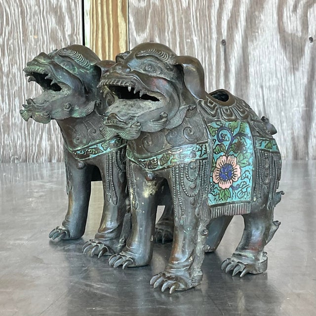 Mid 20th Century Vintage Asian Patinated Foo Dogs - a Pair For Sale - Image 5 of 7