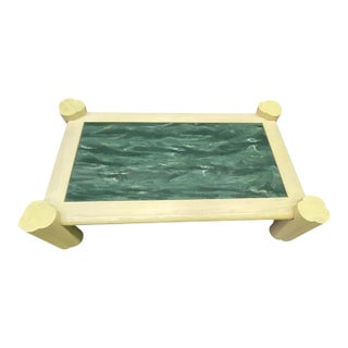 1980s Deco Revival Cerused Oak & Marble Resin Modern Coffee Table by Enrique Garcel For Sale