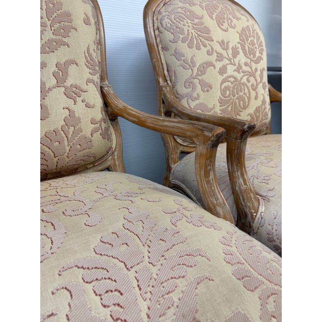 Late 20th Century William Switzer Floral Damask Bergères, Pair For Sale - Image 5 of 12