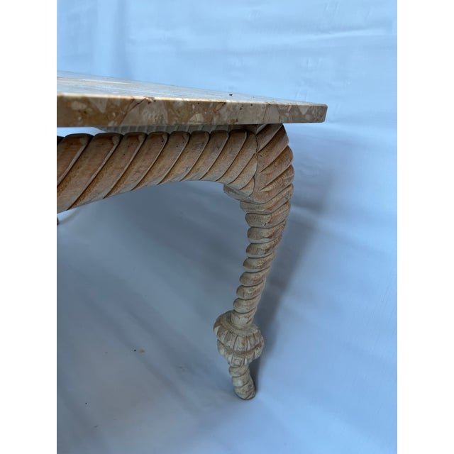Mid 20th Century Carved Wood Rope Knot Marble Top Table For Sale - Image 5 of 12