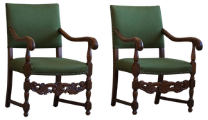 Set of French Armchairs in Oak and Wool, 1920s