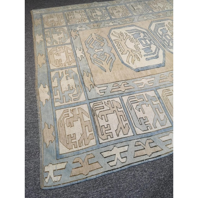Textile Vintage Geometric Turkish Hand-Knotted Oushak Area Rug For Sale - Image 7 of 13