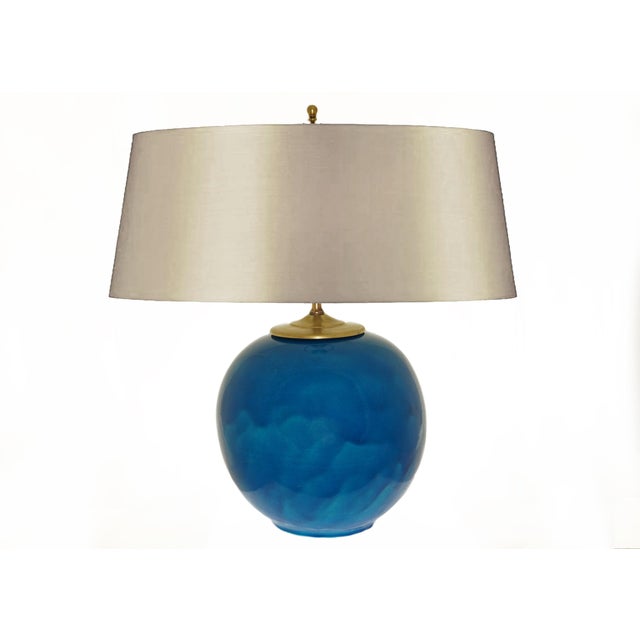 Early 20th Century Early 20th Century French Art Deco Primavera Atelier Turquoise Color Faience Modern Table Lamp For Sale - Image 5 of 9