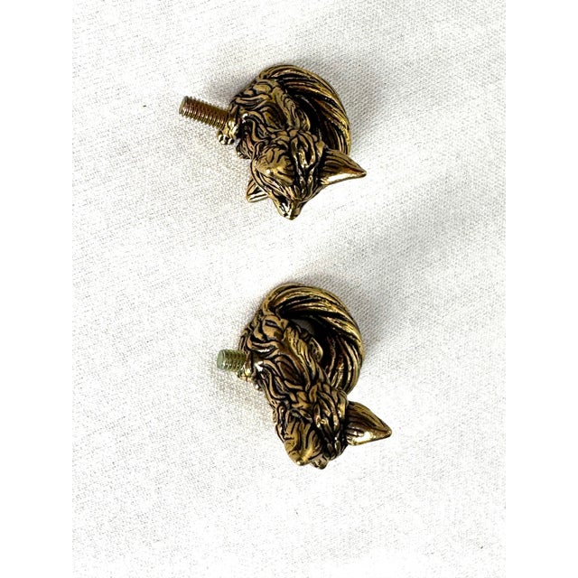 English Traditional Small Figurative Fox Solid Brass Cabinet Knobs, a Pair For Sale In Houston - Image 6 of 10