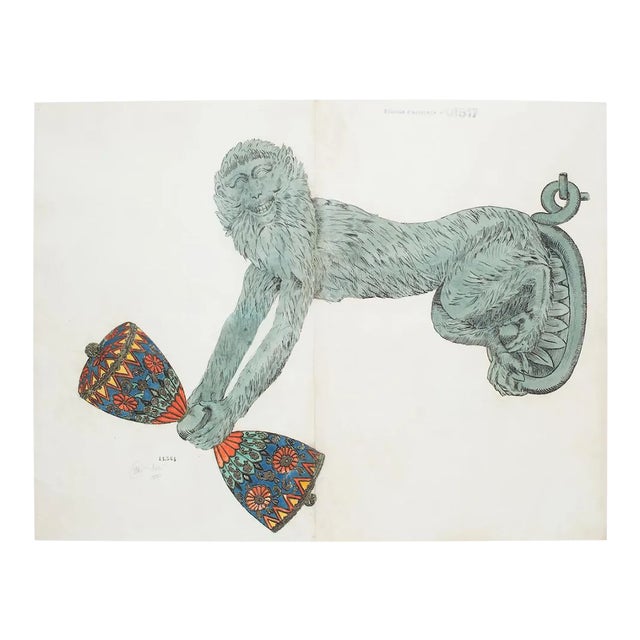 Unknown, Lamp, Ink and Watercolor, 1880s For Sale