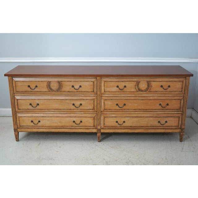 Age: Approx. 40 Years Old Details: 6 Drawers Faux Burl Walnut Painted Finish Top Dovetailed Drawer Construction High...