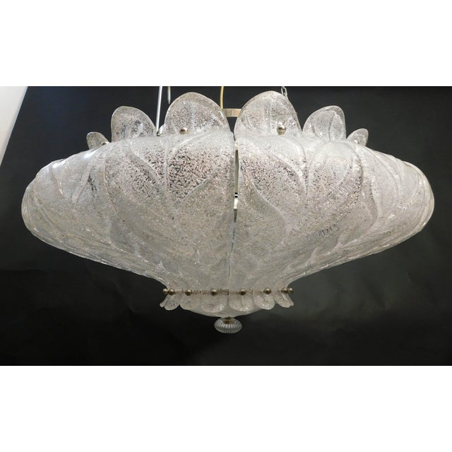 Vintage Italian Murano glass flush mount with curved clear graniglia glass leaves on chrome metal frame / Made in Italy in...