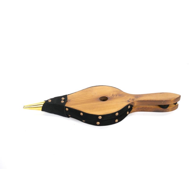 Sienna North American Hand-Carved Brass/Wood Fireplace Bellows Tool For Sale - Image 8 of 8