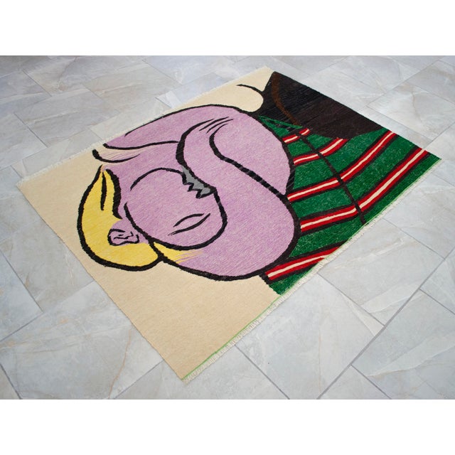 Pablo Picasso - Woman With Yellow Hair - Inspired Hand Woven Area Rug - Wall Rug , Wool 3′9″ × 5′ For Sale - Image 9 of 18