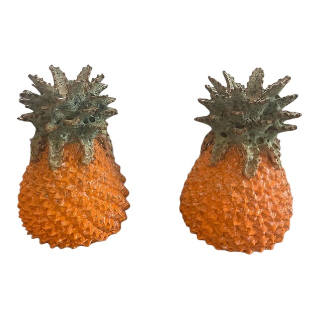 Pair of Vintage Italian Mid-Century Ceramic Pineapple Candleholders For Sale