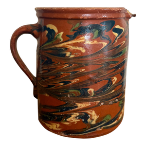 Late 19th Century French Savoie Glazed Jaspe Earthenware Pitcher
