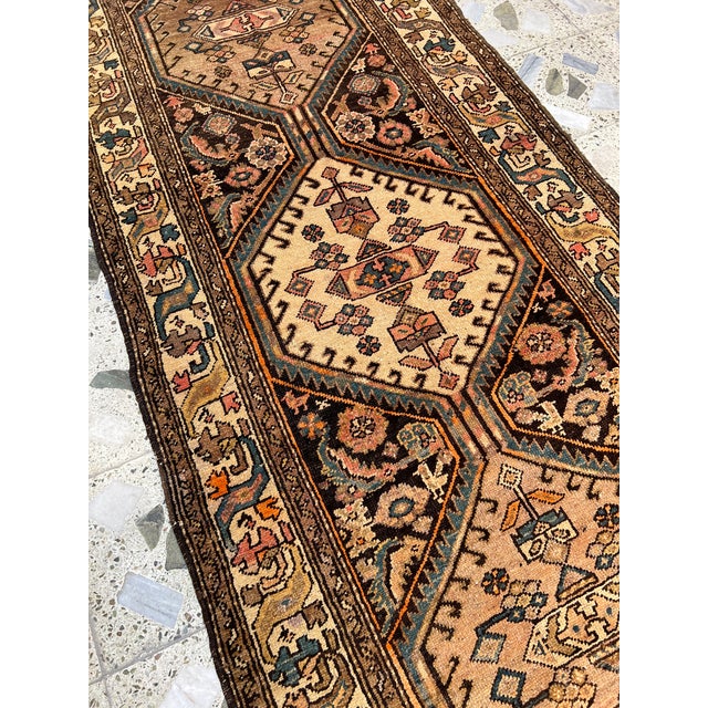 Camel Camel Persian Bibikabad Hexagonal Medallion Runner Rug - 3'7" X 11'6" For Sale - Image 8 of 12
