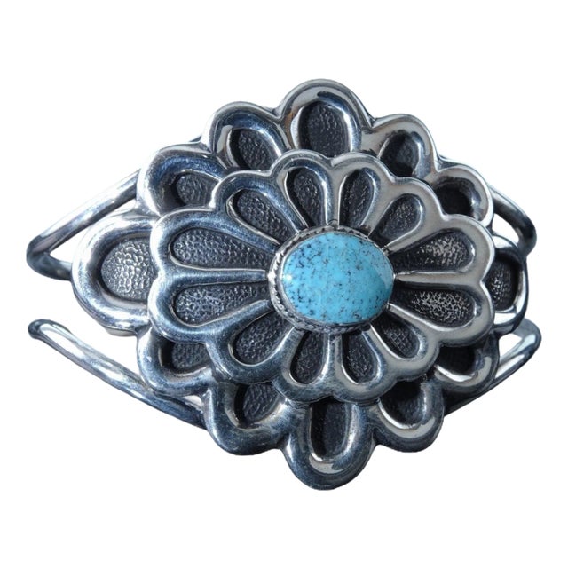 6.75" Vintage Navajo Sterling Kingman Turquoise Cuff Bracelet For Sale