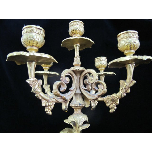 Metal Italian Rococo Style Gilt Bronze Candelabra Candlestick Pair With Putti Cherubs For Sale - Image 7 of 16