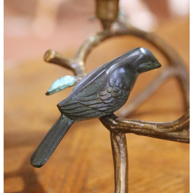 Verdigris Pair of Mid-Century Cast Iron Bird Branch Two-Light Candelabras For Sale - Image 8 of 10