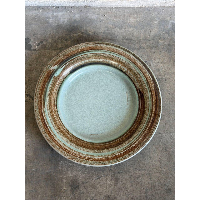 Mid-Century Modern Ravnild Keramik Shallow Basin Light Blue Stoneware Circular Decorative Platter Denmark 1960s For Sale - Image 3 of 10