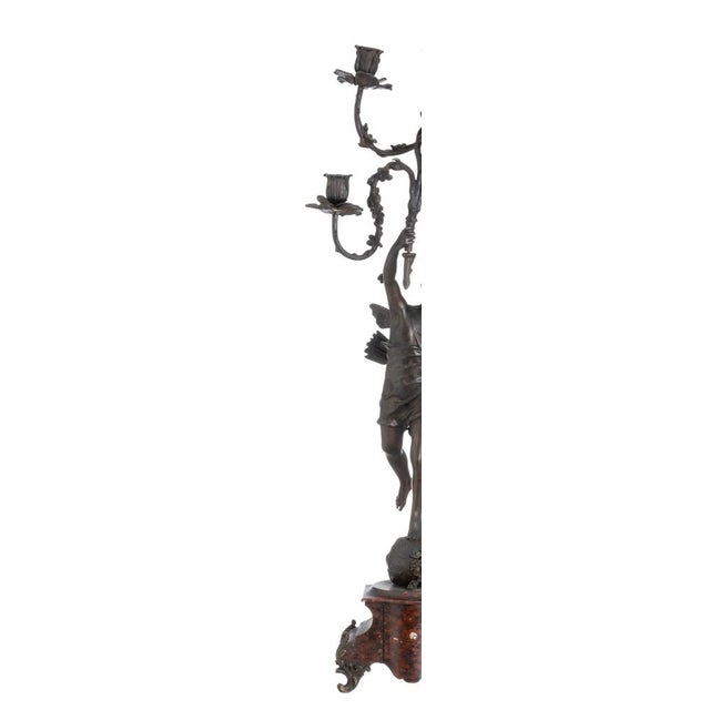 19th Century Five-Light Chandelier Sculpture in Bronze and Marble For Sale - Image 3 of 8