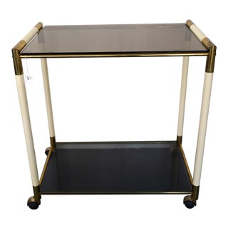 Vintage Tommaso Barbi Italian Two Shelf Brass and Lacquer Trolley For Sale