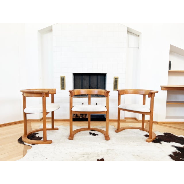 1970s Round Post Modern Brutalist MCM Beech Dining Table + 6 Chairs, 9 Pcs Set For Sale - Image 6 of 16