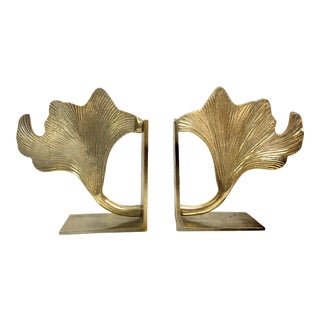 Brass Gingko Bookends Circa 1980s - a Pair For Sale