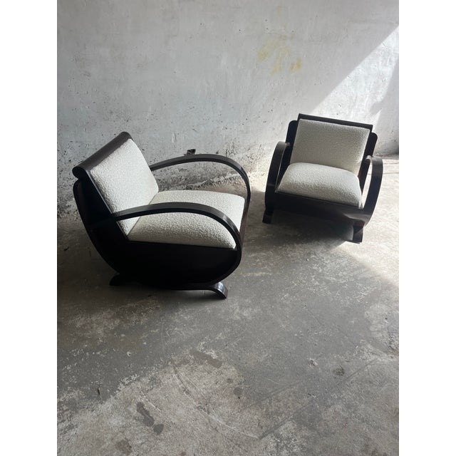 Art Deco Club Chairs in Curved Wood, Set of 2 For Sale - Image 6 of 9