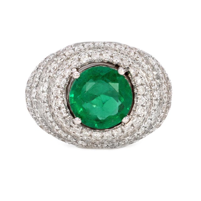 6.63 Carat Emerald and Diamond Cluster Ring, Size-6.5 For Sale - Image 9 of 9