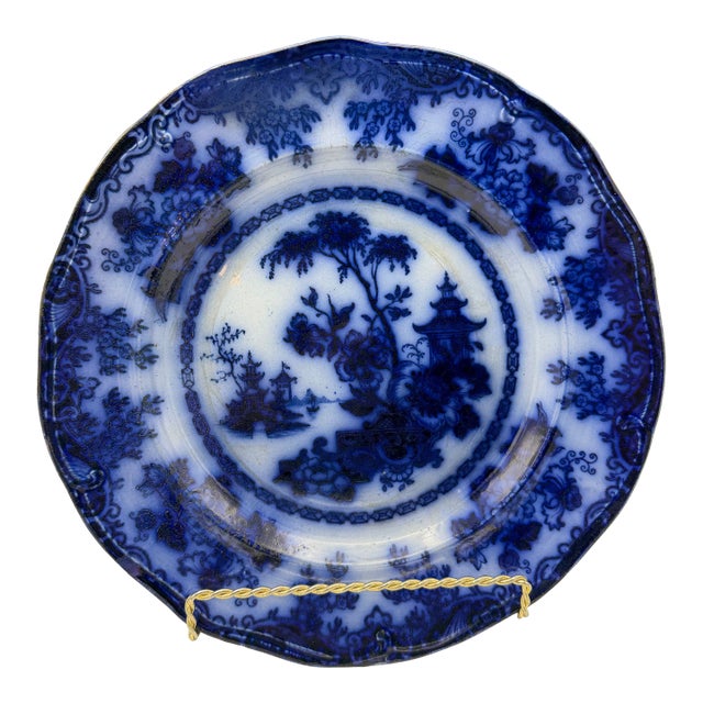 Pair of Antique Flow Blue Plates For Sale