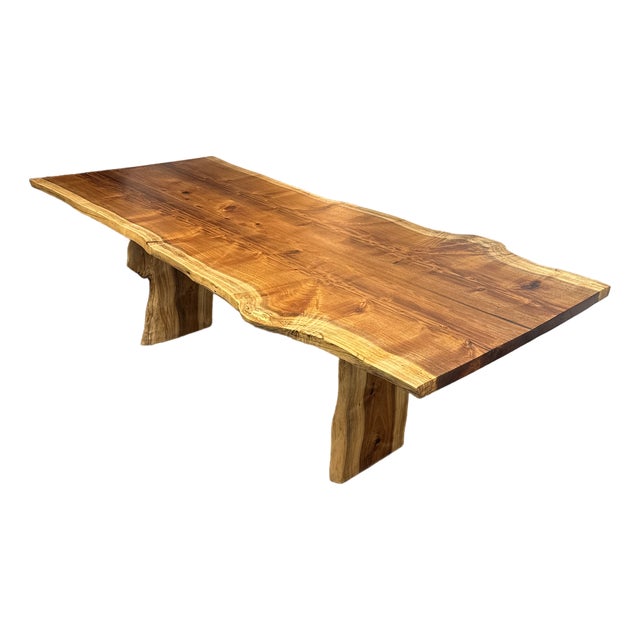 Contemporary Acacia Live Edge Trestle Dining Table For Sale