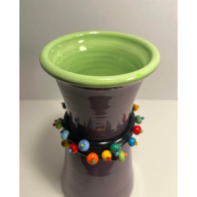 Modern 2003 Vintage Studio Art Pottery Ceramic Vase by American Artist Wendy White 9.5" For Sale - Image 3 of 7