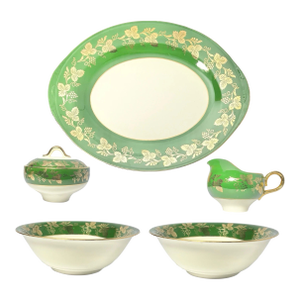 1950s Homer Laughlin Green Gold Grapevine Leaf 5-Piece Serving Hostess Set