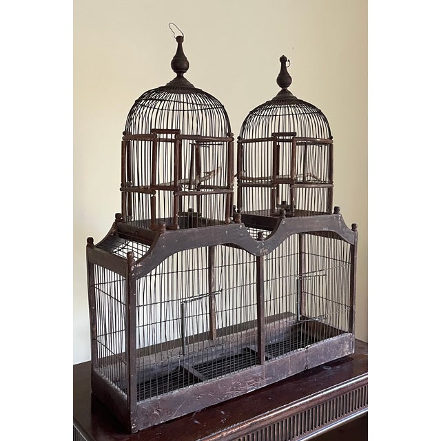 Early 20th Century Large Antique Early 20th Century French Wood and Wire Turreted Bird Cage For Sale - Image 5 of 18