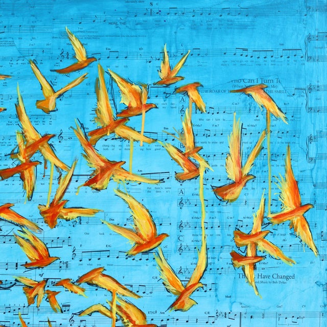 Quietude From Turmoil - Original Figurative Mixed Media Art on Sheet Music and Wood Panel For Sale In Los Angeles - Image 6 of 9