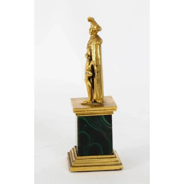 19th Century Antique Continental Gilt Bronze Malachite Sculpture Hamlet For Sale - Image 6 of 11