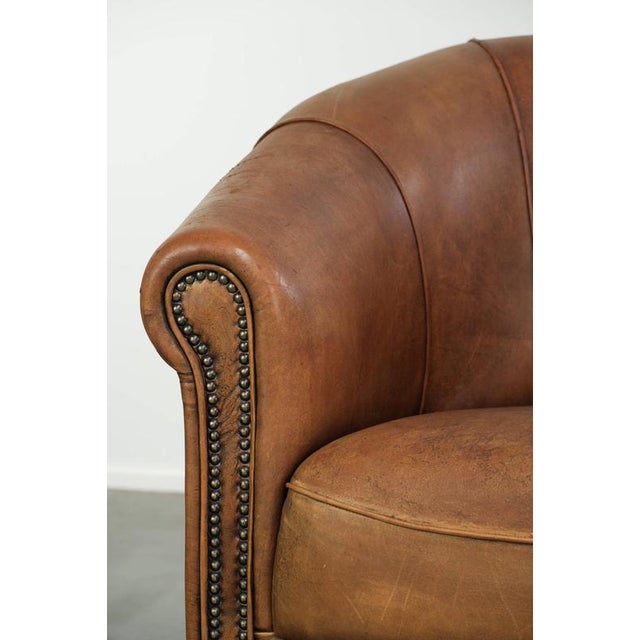 Vintage Worn Sheepskin Club Armchair For Sale - Image 10 of 14