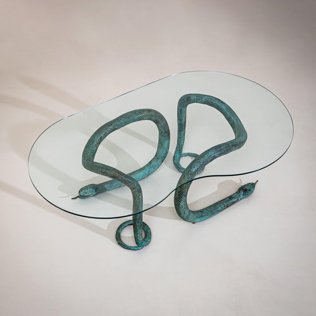 Coffee Table With Bronze Snakes, 20th Century For Sale In New York - Image 6 of 8