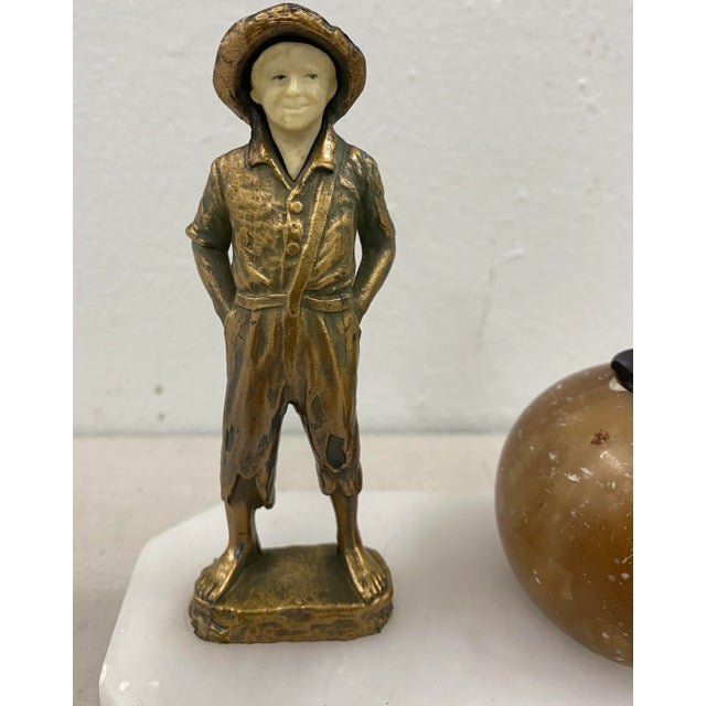 Gilded Spelter Figurine of a Young Boy Pen Holder Desk Set C.1920 For Sale - Image 4 of 8
