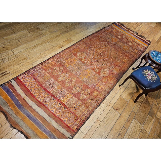 Vintage Moroccan Rug, Hand-Knotted Wool, Geometric Pattern, Red & Lavender, 5’ X 13’ For Sale - Image 14 of 14