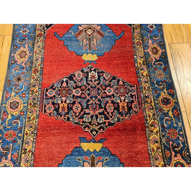 Persian Vintage Persian Bidjar Gallery Rug, Hand-Knotted Wool, Geometric Pattern, Carnelian Red & Blue, 5x9 For Sale - Image 3 of 12