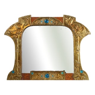Art Nouveau Mirror in Brass and Glass from A.H. Villaket, France, 1910s For Sale